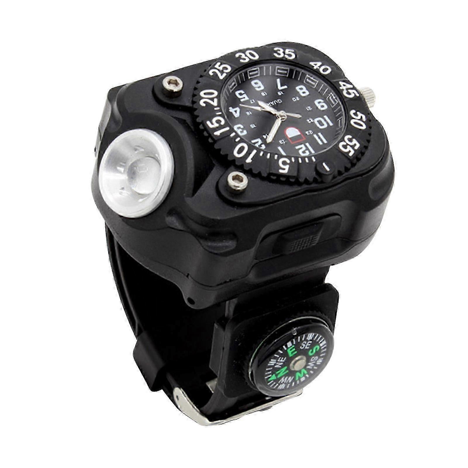 With Compass Waterproof Watch Flashlight ABS Wrist LED Light USB Rechargeable