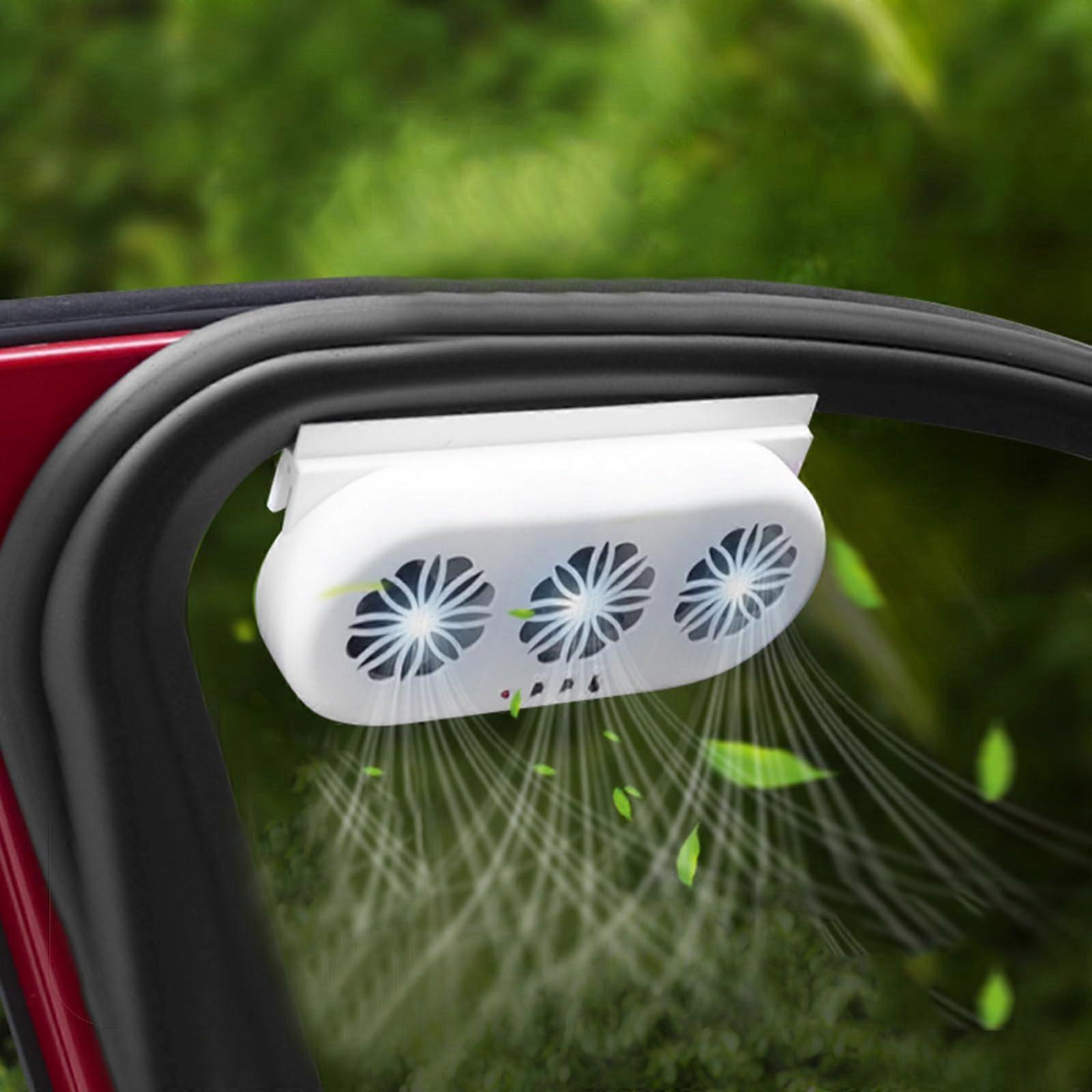 Car Solar Powered Exhaust Fan with Three Air Outlets, White, Energy Efficient, Easy Installation, Universal Fit
