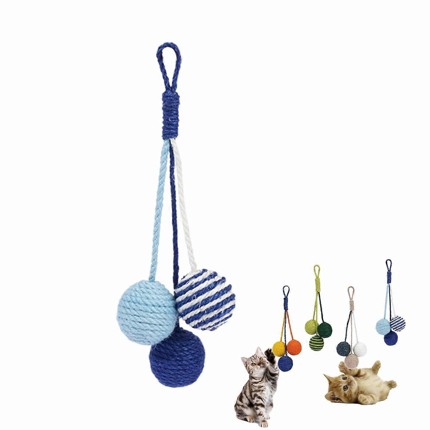 Sisal Ball Cat Toy Hanging Interactive Eco-Friendly Chew Rope Ball for Indoor Cats Blue Handmade Pet Toy