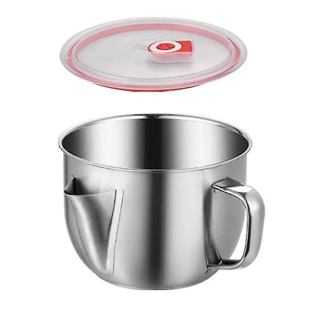 Fat Separator Glass w/ Lid Oil Filter Strainer Pot Instant Noodle Bowl Kitchen
