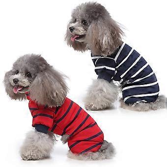 2 pieces of pet clothes Home clothes Stripe dog clothes Pajamas High collar pet dog clothes Four legged clothes