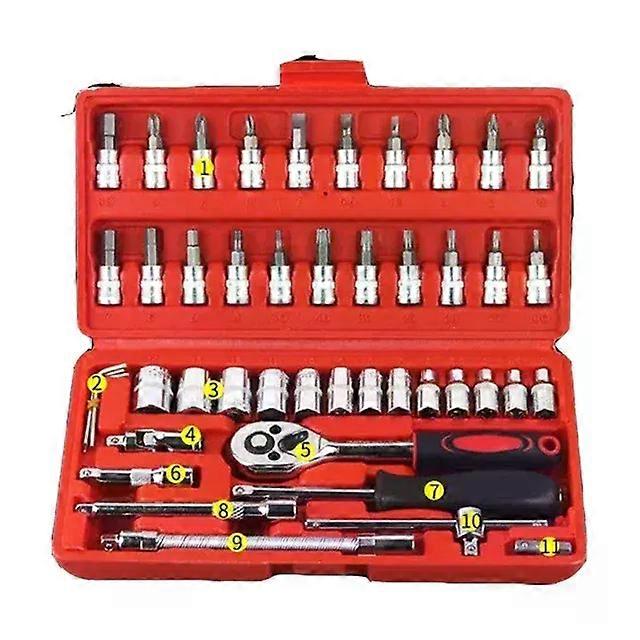 46 adet Araba Tamir Aracı Kiti 1/4-Inç Soket Seti Araba Tamir Aracı Cırcır Tork Anahtarı Combo Oto Tamir Seti Mekanik Aracı