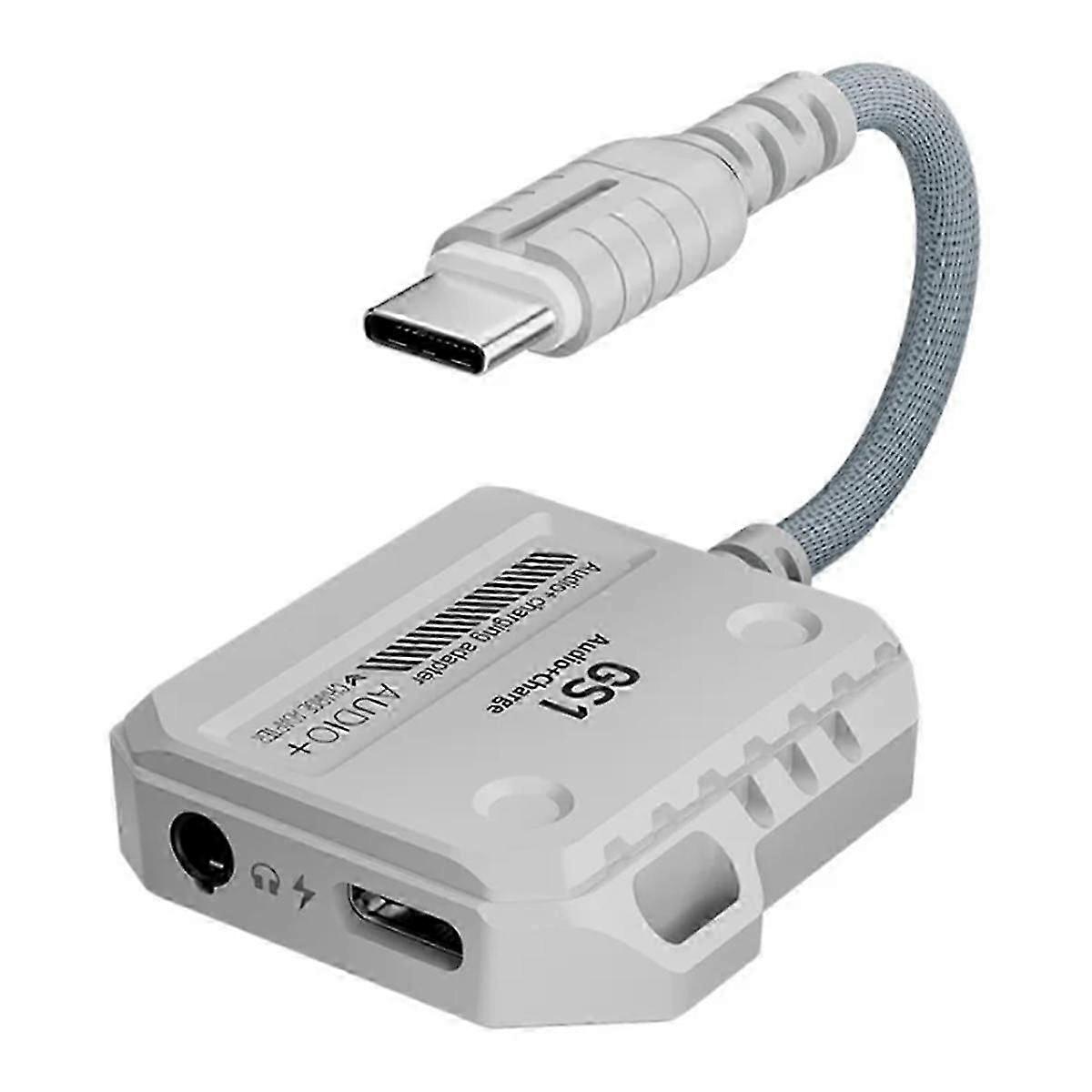 GS1 2-in-1 -kuulokesovitin, Type-C-liitäntä, tukee 60 W:n pikalatausta matkapuhelimille ja T-puhelimille