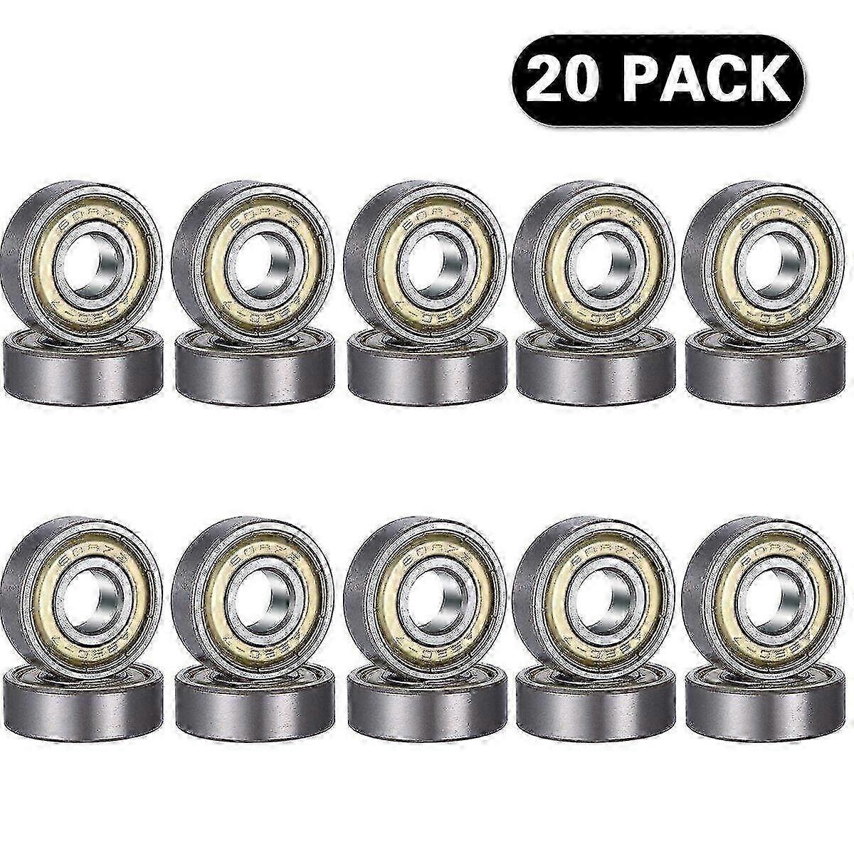 20pcs 608 Zzボールベアリング、608zzメタルダブルシールドミニチュア深い溝スケートボード3Dプリンタボールベアリング