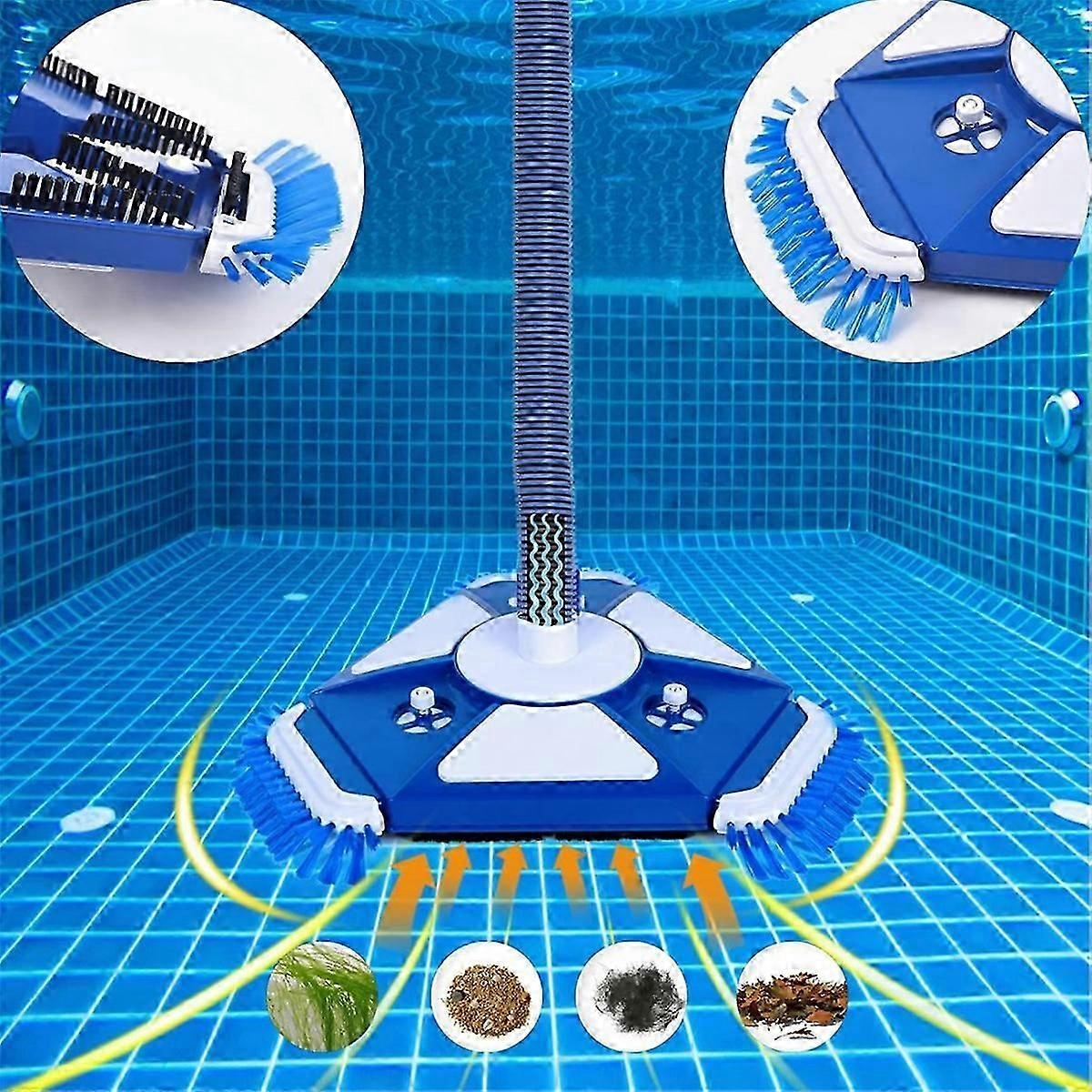 Pool Vacuum Head with Side Brush Universal Steering Handle & Universal Rotatable Hose Adapter