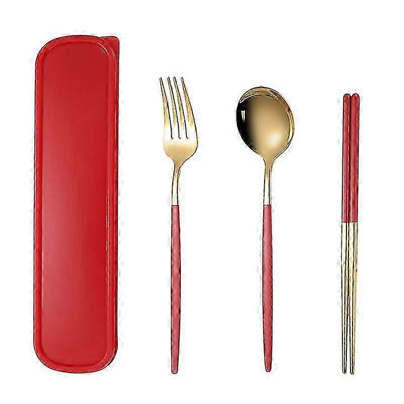 Portable Travel Tableware Set 304 Stainless Steel Cutlery Knife Fork Spoon with Case for Kids School