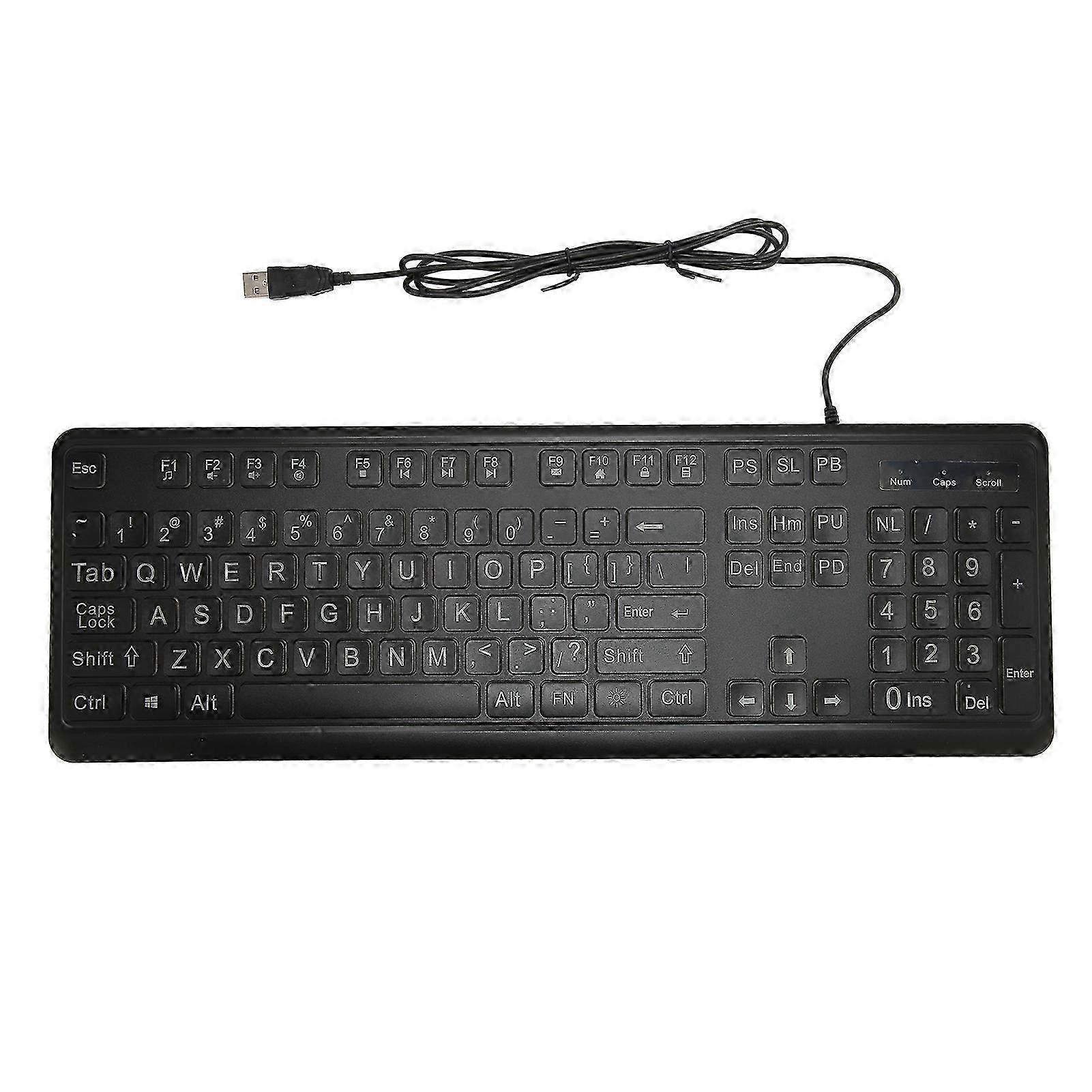 Large Print Keyboard with Bold Letters, 104 Keys Full Size USB Wired LED Backlit Keyboard