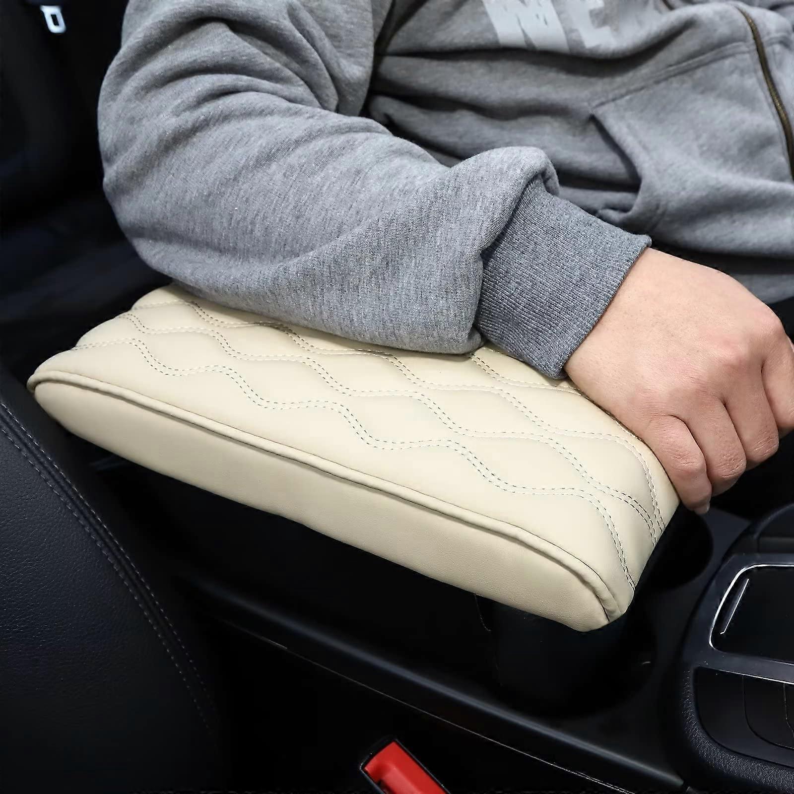 Car Center Console CoverArmrest Box Mat,Memory Foam Leather Arm Rest Covering Car, Arm Rest Cushion for SUV/Truck/Vehicle(Beige)