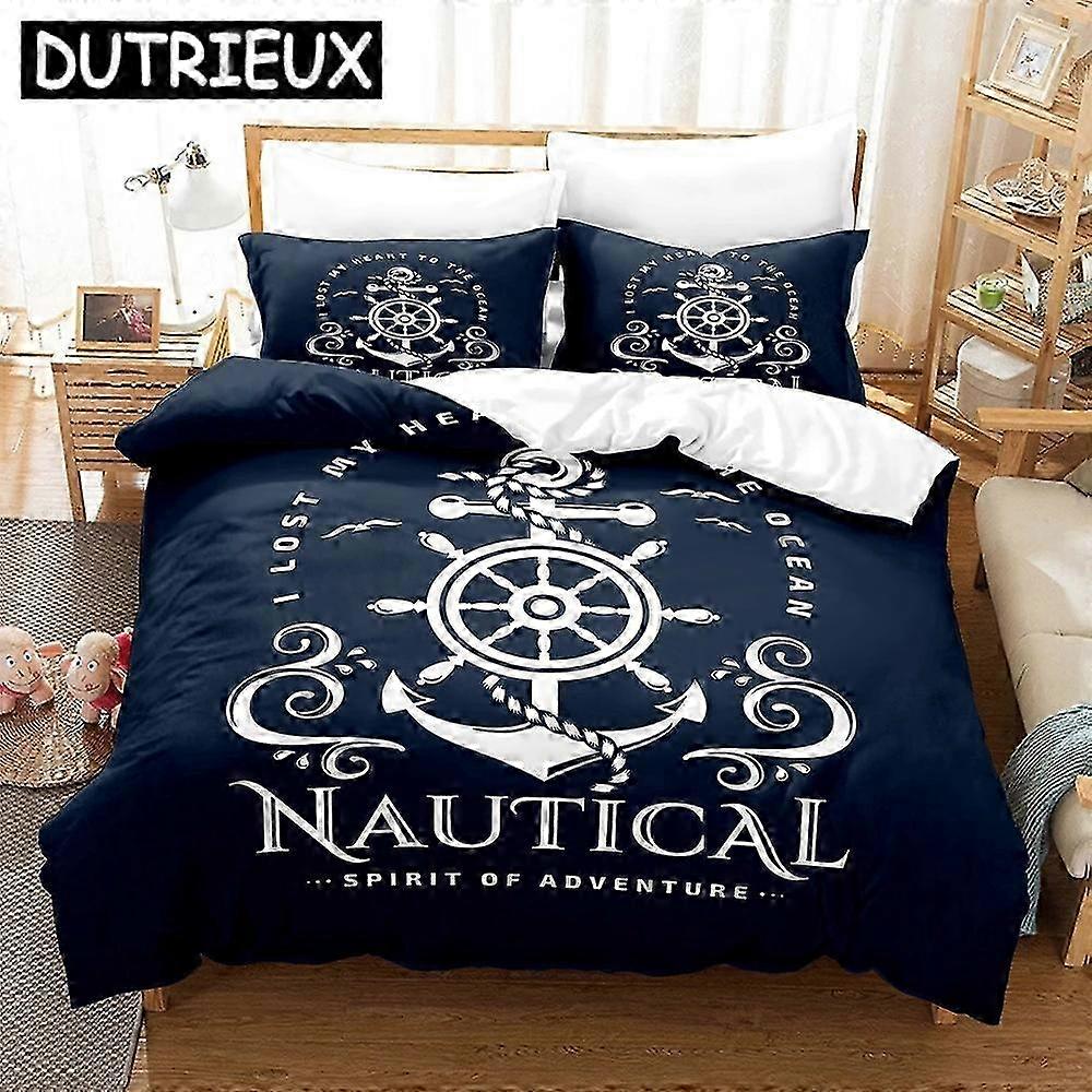 Ocean Style Anchor Bedding Set with Quilt Cover and Pillowcases for Double Bed - 3-Piece Set Suitable for a Brand