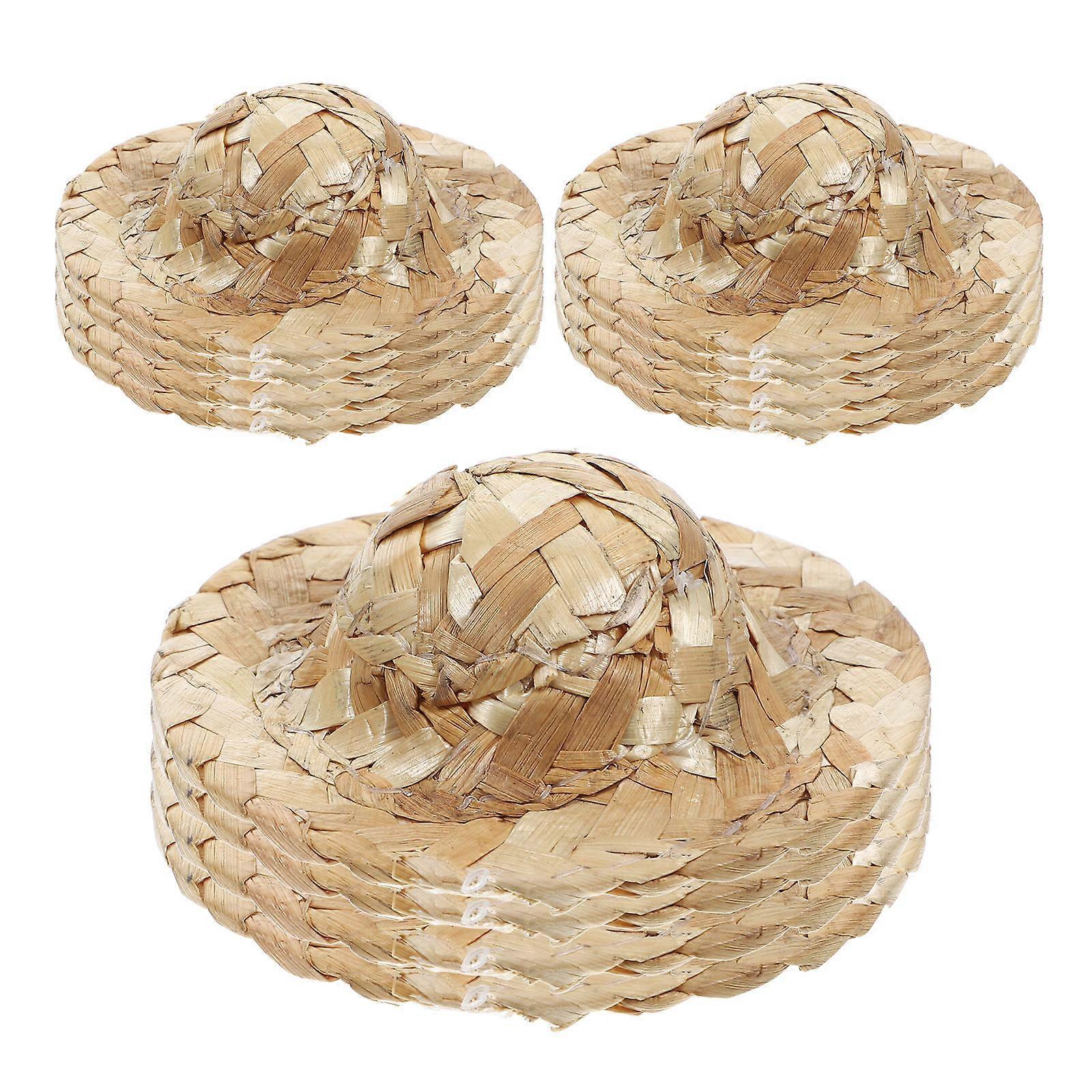 Mini Diy Top Hat Woven Straw Hats for Craft Enthusiasts Diy Projects Beige 6.70X6.70X2.00CM 12Pcs