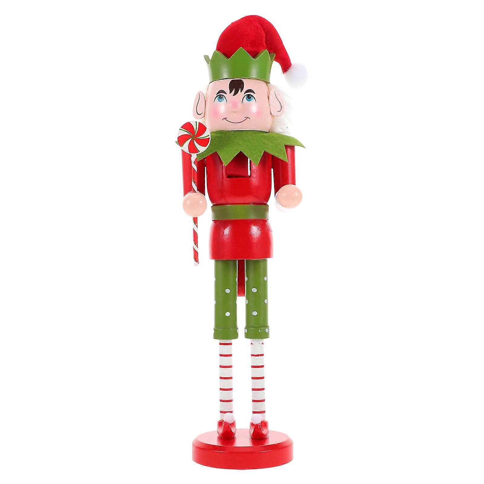 Wooden Desktop Nutcracker Decoration, Hand Painted Christmas Puppet Ornament with Base for Festive Holiday Home Decor