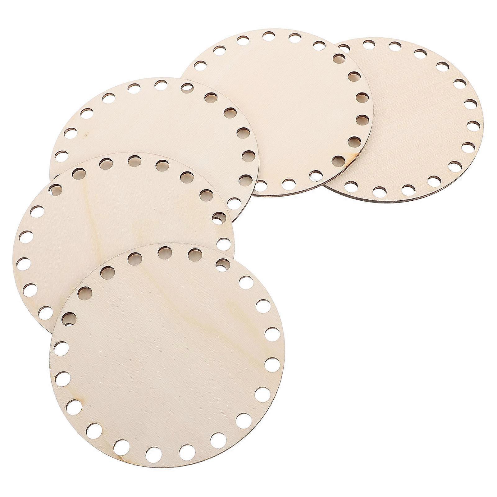 Crochet Bag Bottom Wooden Base for DIY Basket Crafting Round Shape Beige Color 5Pcs Embroidery