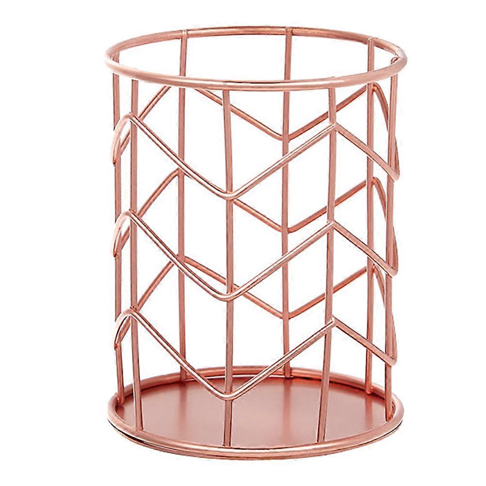 Golden Iron Pen Holder for Home Elegant Desk Organizer with Concise Lines and Mild Golden Color