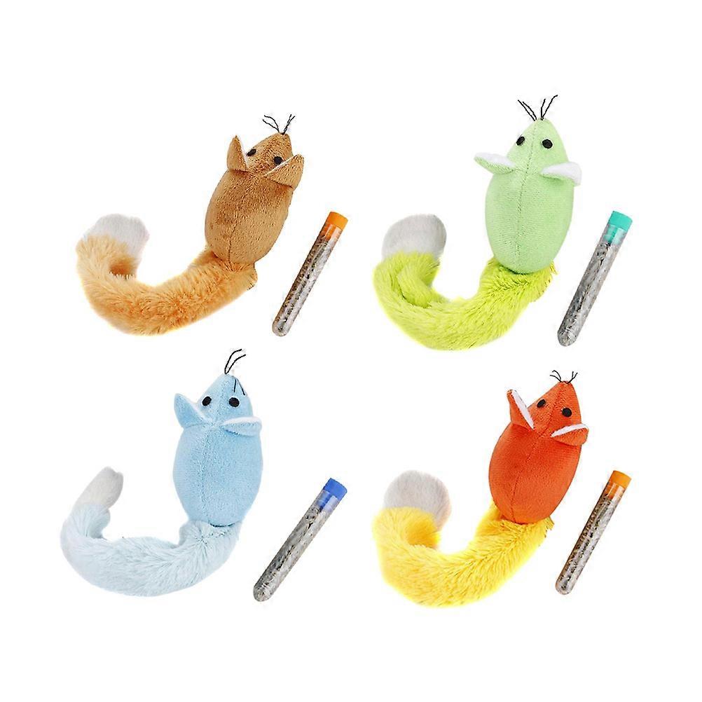 Interactive Cat Toys Catnip Orange Blue Green Brown Mouse Shape 4Pcs
