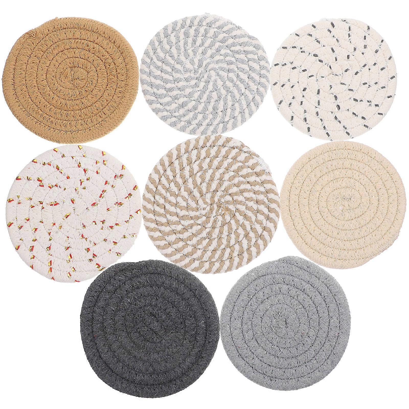 Place Mats For Dining Tables Round Woven Cotton Coaster Heat Insulation Small Placemats for Home Use 8Pcs