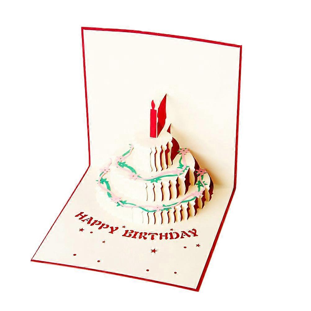 Birthday Greeting Card Special Occasions 3D Cake Shape Pop-Up Design Red Paperboard 1 Set