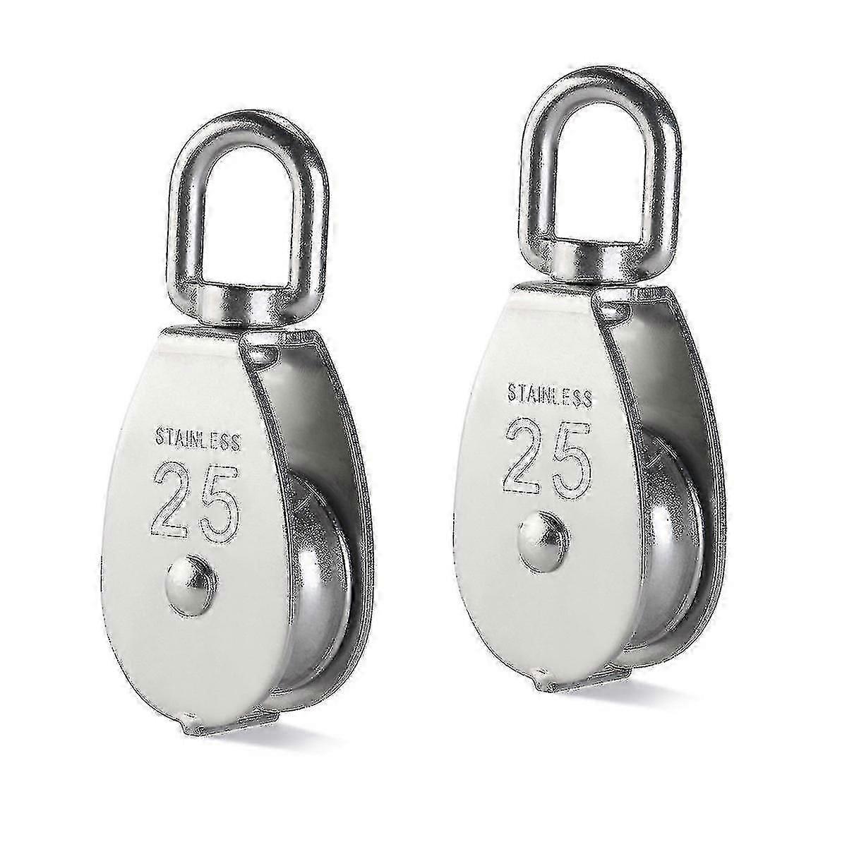 25mm 304 rozsdamentes acél szíjtárcsa M25 400kg emelő szíjtárcsa egy szíjtárcsa forgó horog szíjtárcsa - ezüst (2 db)
