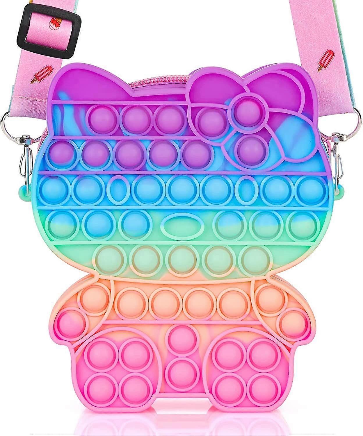 pop handväska för tjejer, kitty katt pop på sin fidget handväska axelväska leksaker push it bubbla crossbody väska söt lindra stress presenter för barn-lila