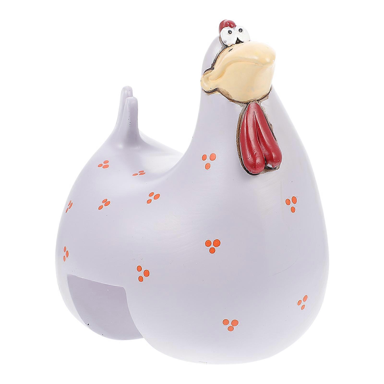 Chicken Resin Garden Ornament Rooster Figurine Bedside Decoration Grey 16x16cm For Patios 1Set