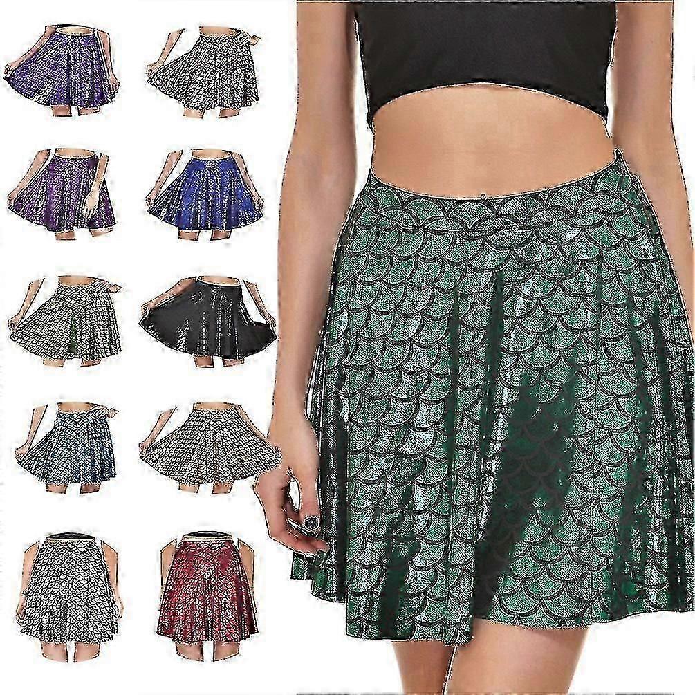 Sparkly Flared Pleated Mini Skirt for Mermaid Theme