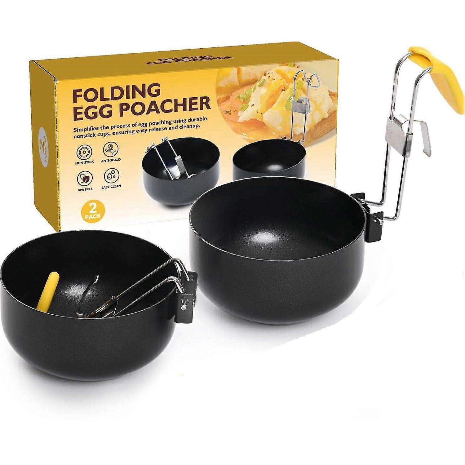 2 Pack Stainless Steel Egg Poacher, Non-Stick Egg Cooker with Fried Egg Ring, Collapsible Poached Egg Maker for Perfect Eggs, Easy-to-Use Kitchen Tool