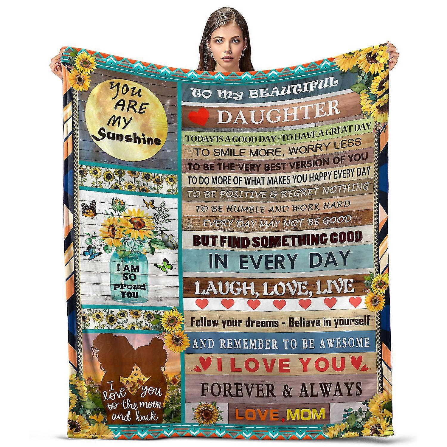 Lightweight and Smooth Blanket for Daughter with You Are My Sunshine and Sunflowers Print