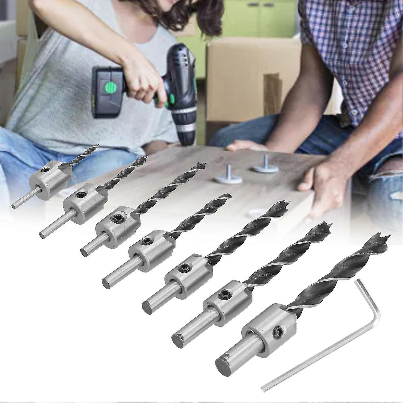 7Pcs Countersink Drill Bits Set Woodworking HSS 3-10mm Multi-Size