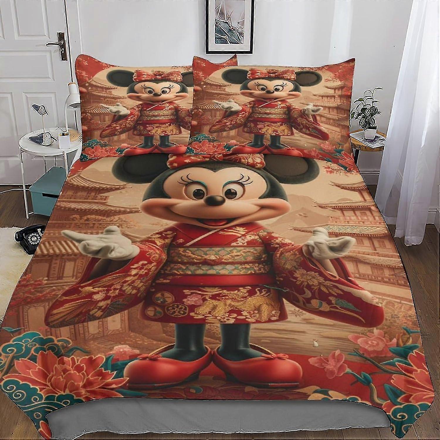 3 Pieces Set Duvet Cover Bedding Sets with 3D Print Cartoon Design and Pillowcases, Suitable for Mickey Mouse