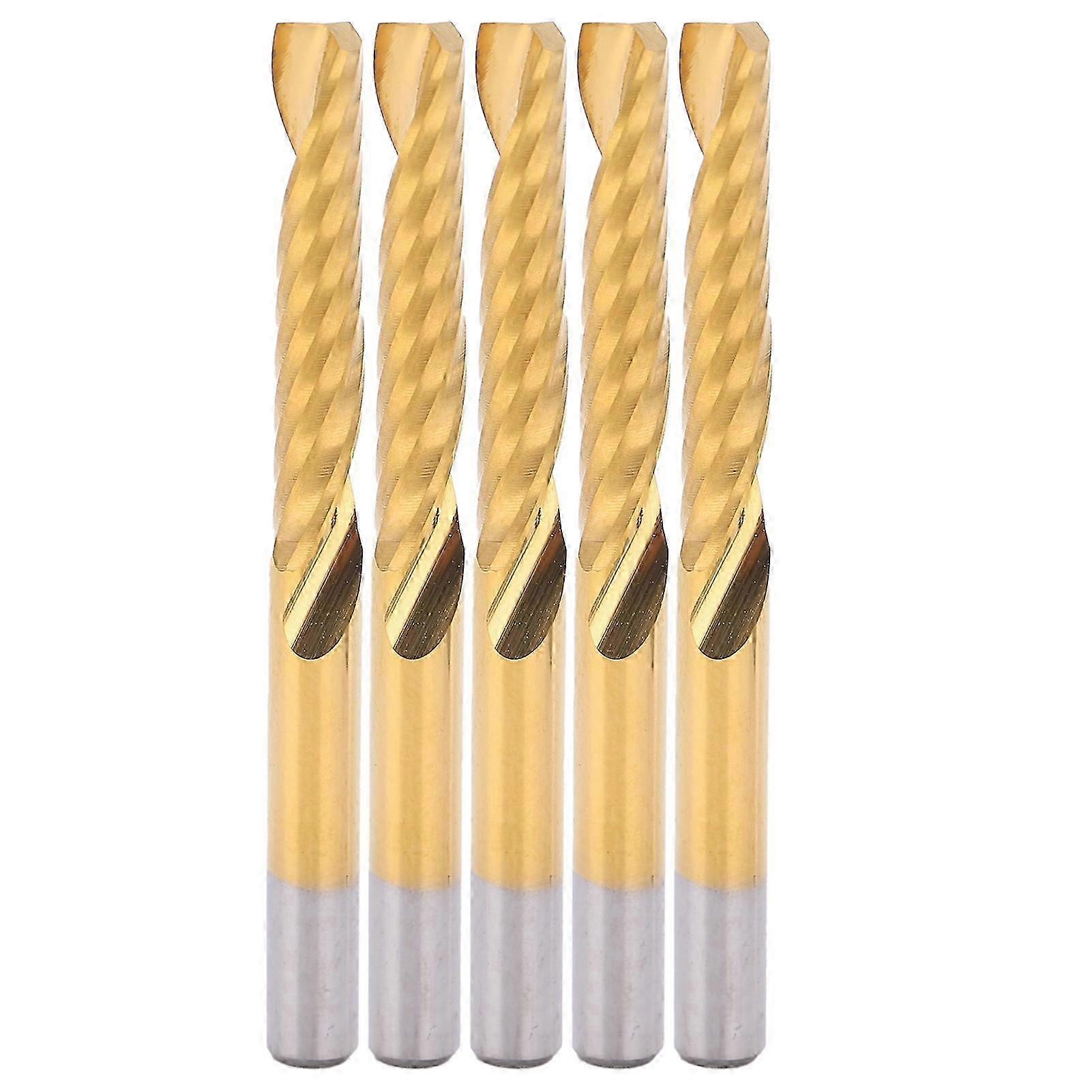 5Pcs TiPlated 1Flute CNC Spiral Router Bit HighSpeed Steel Milling Cutter 4x22x45mm