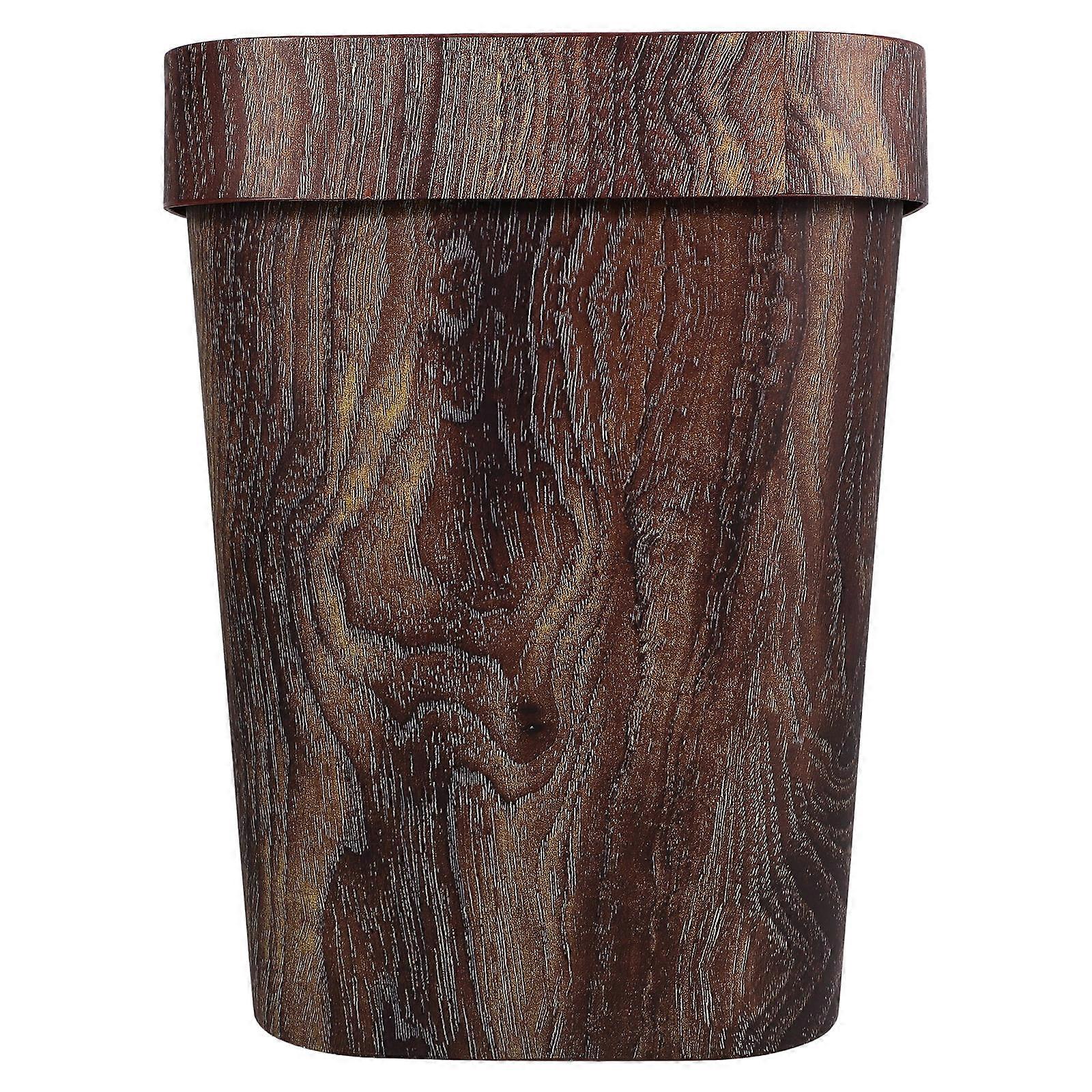 Rustic Wood Grain Swing Lid Trash Can Compact Garbage Bin for Bathroom Kitchen Living Room and Office Decorative Waste Container Easy Clean Storage