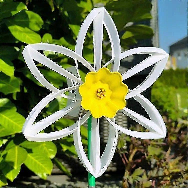 Önszabályozó szélturbinák, 3D napraforgó nárcisz kerék, kültéri szerencsés virág szélpörgető rotátor, kerti szélmalmok udvari gyep dekoráció szabadtéri művészet