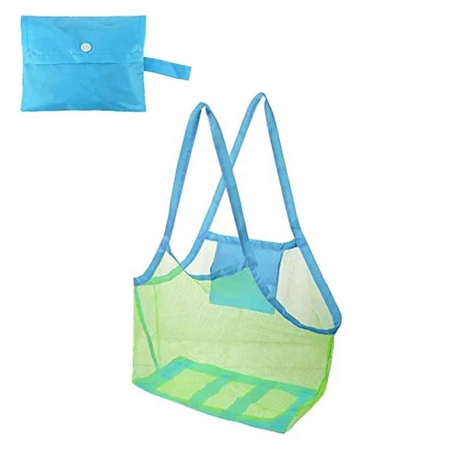 Netz Strandtasche Large beach bag made of mesh fabric, portable carry bag for sand removal with practical hole for hanging (Green) Green