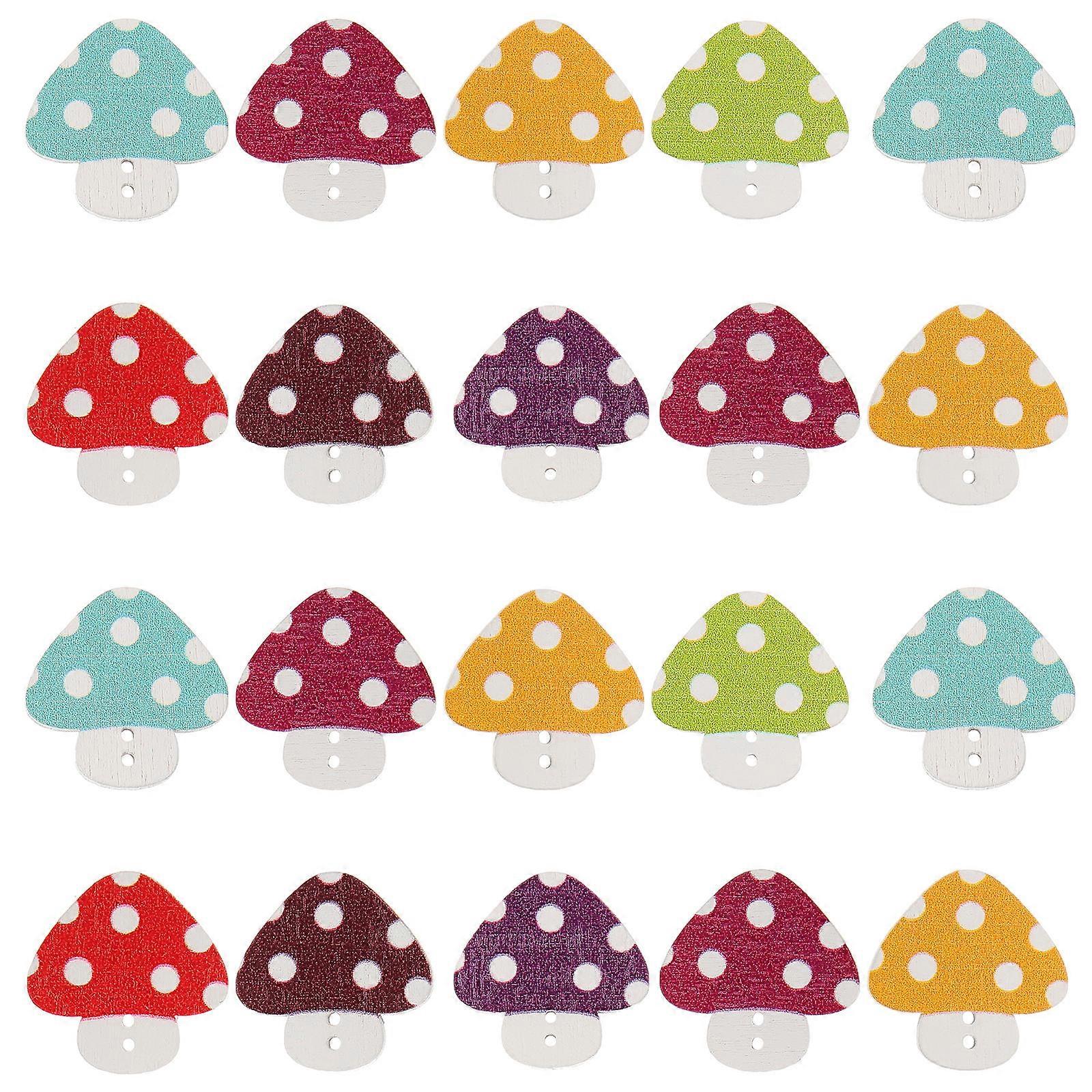 50pcs Cartoon Mushroom Wooden Buttons for DIY Crafts, Cute Decorative Coat Buttons with Sewing Accessories for Knitting & Crafting Projects