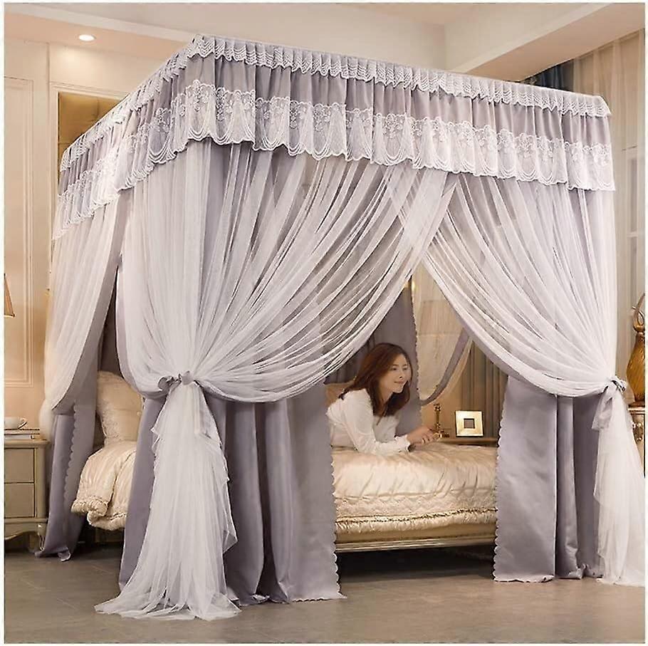 European mosquito net, bed curtain with laceembroidered tassels, double queensize bedspread (Color: Blue, Size: 150 x 200 cm)