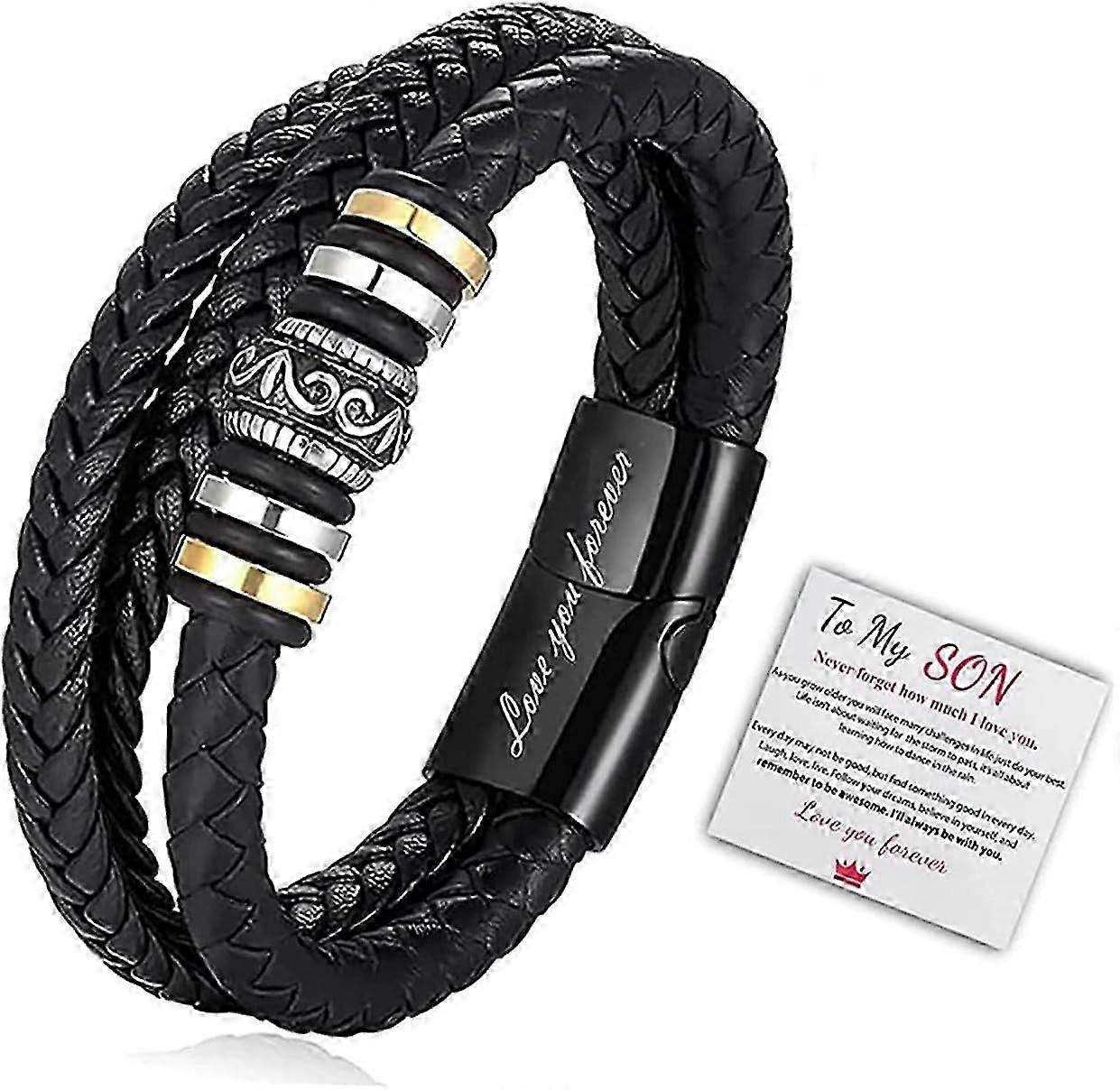 息子のためのブレスレット、多層編みこみブレスレット、メンズブレスレット、息子にあなたのブレスレット、メンズ編み物