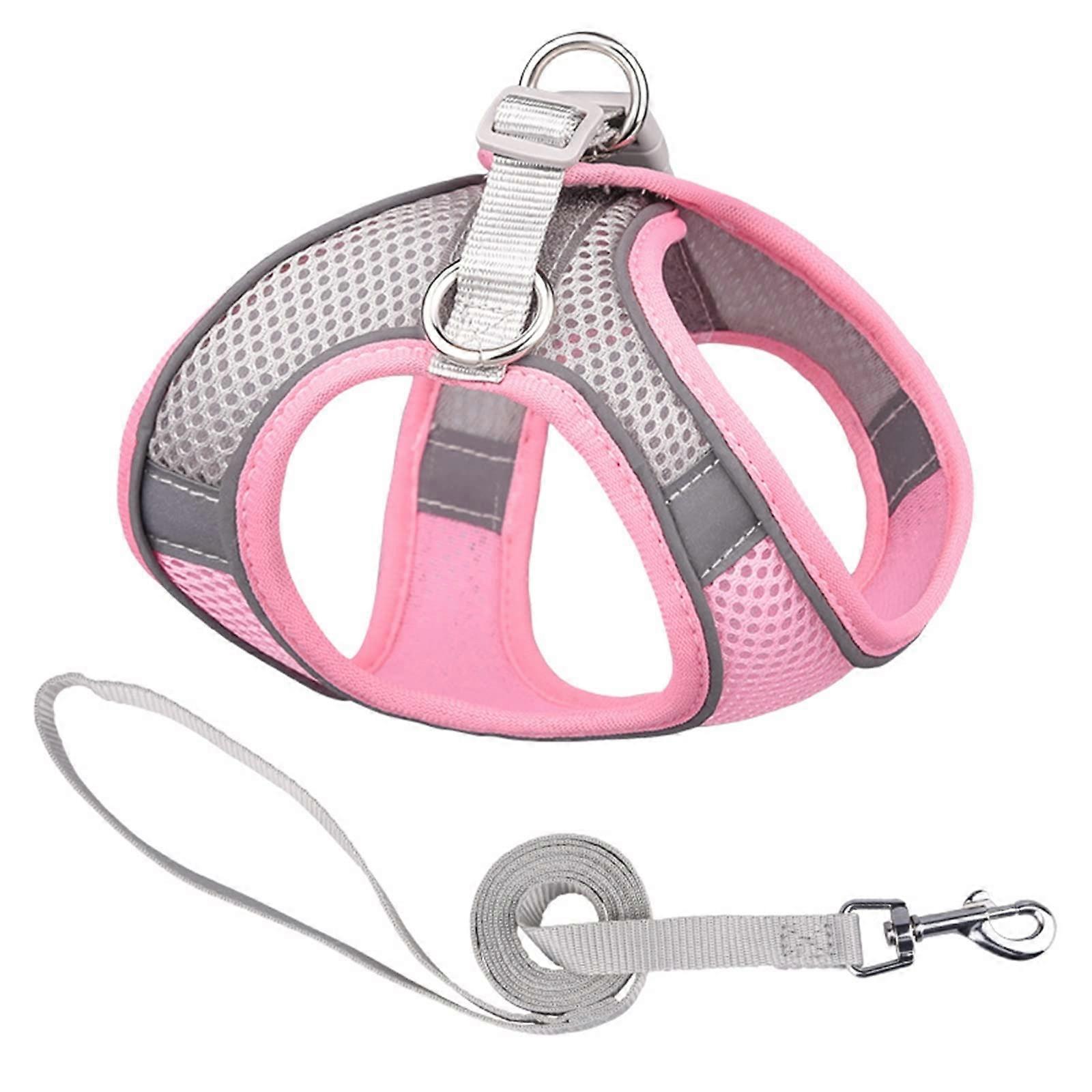 Reflective Dog Harness with Leash, Adjustable Nylon Harness, Breathable Collars for Chihuahua, Small and Large Dogs (Color: 16Pink Gray, Size: S)