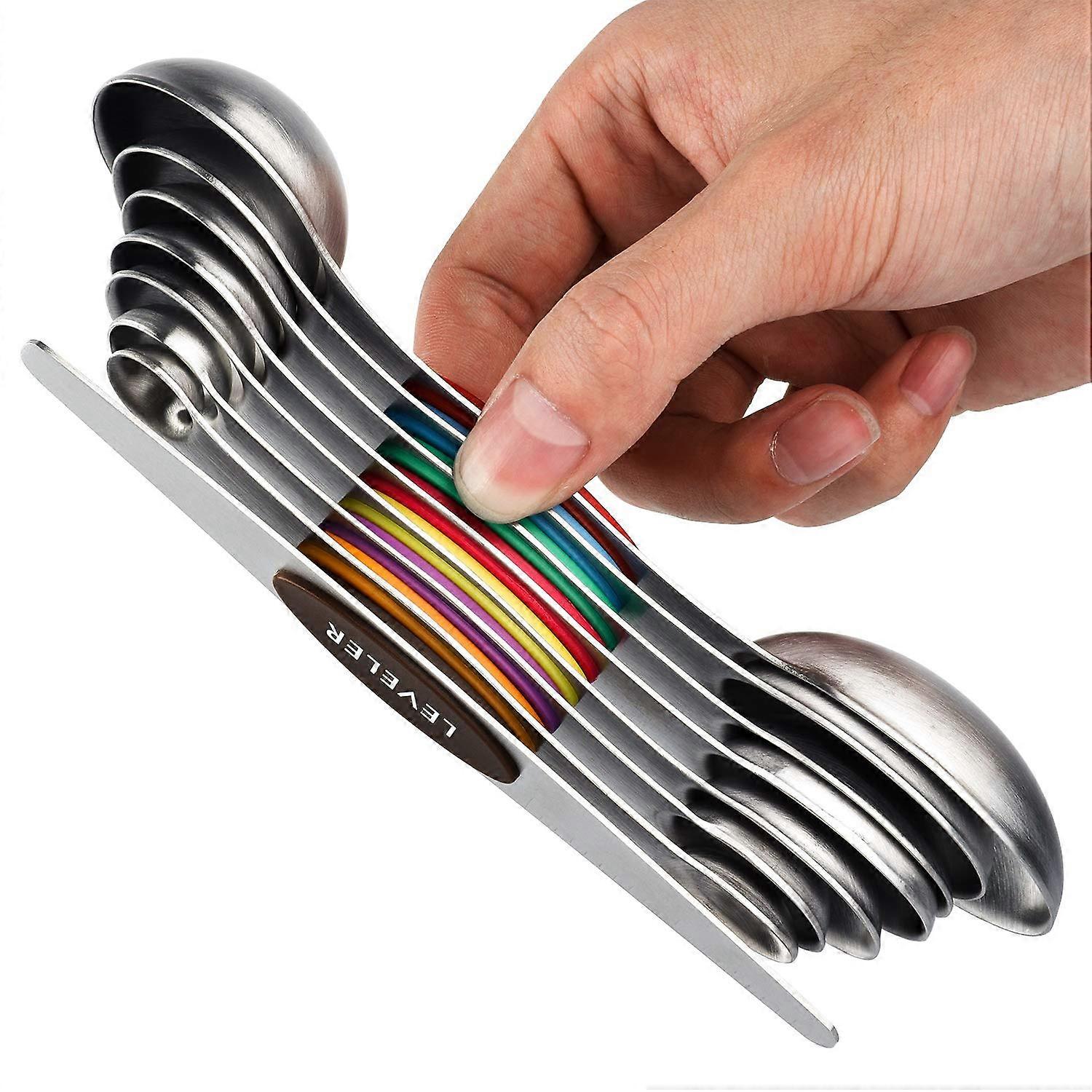 Magnetic Measuring Spoons Set, Stainless Steel, Interlocking Teaspoons, Tablespoons, 8 Pieces