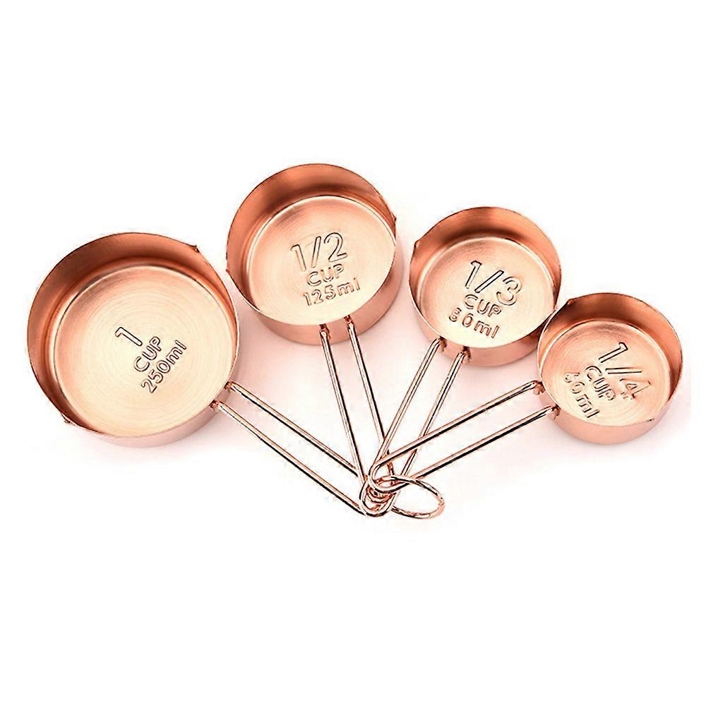 Stainless Steel Measuring Spoons Set with Copper Measuring Cups, 4-Piece Portable Kitchen Utensils 250ml/125ml/80ml/60ml