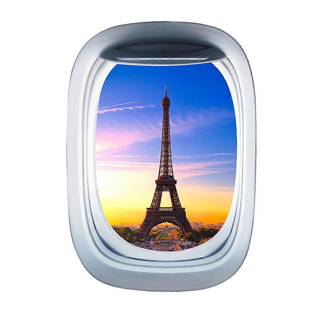 Removable Wall Stickers Three-Dimensional Porthole Sunset Eiffel Tower Landscape For Home Office Store Decoration 1Set