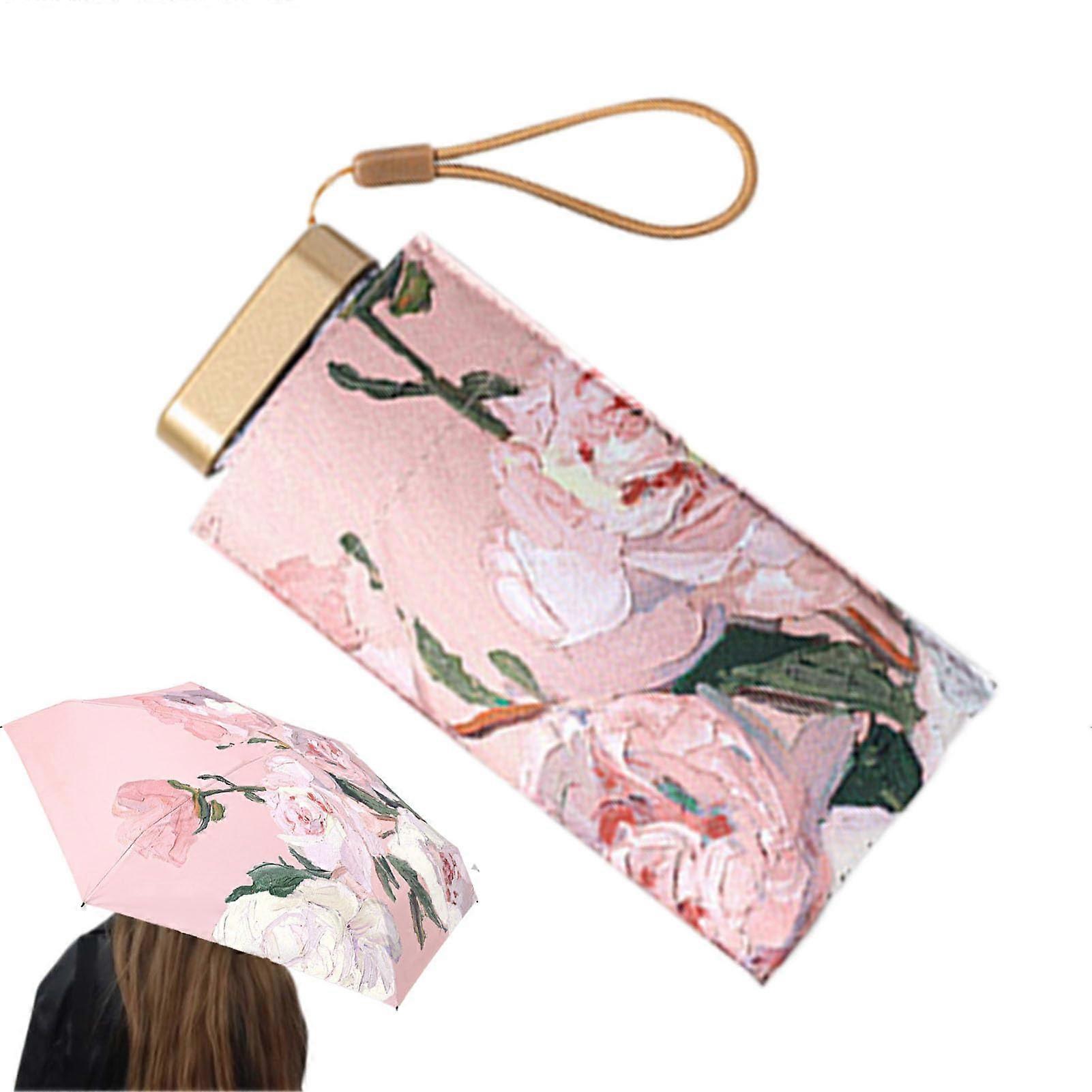 Compact Travel Umbrella Parasol for Sun Protection, Lightweight Dual Purpose Outdoor Accessory, Pink Peony Design