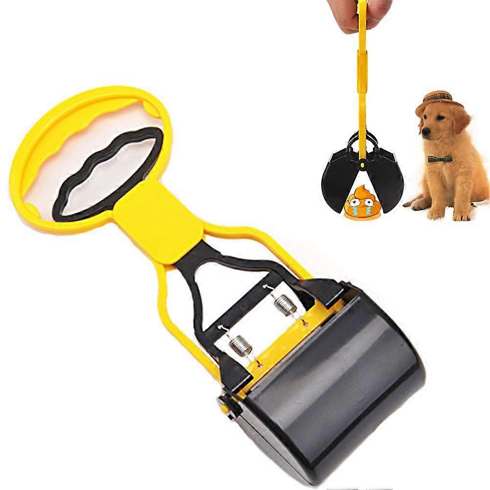 Dog Poop Scooper Waste Bag With Long Handle Poop Clamp For Dogs Yellow Hiking Bag Durable Poo Bin