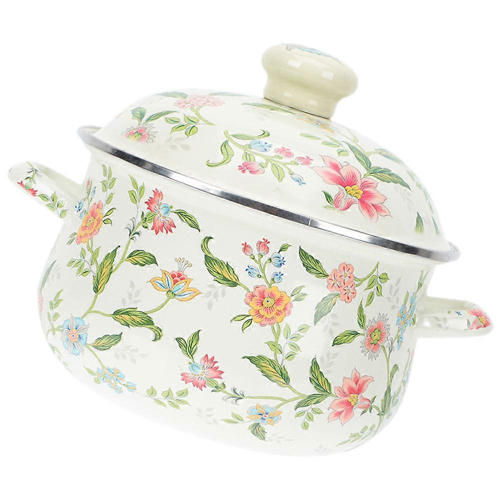 Small Enamel Cooking Pot With Lid Quick Heating Vintage Style Home Cooks 3L Capacity Boiling Milk 1Set