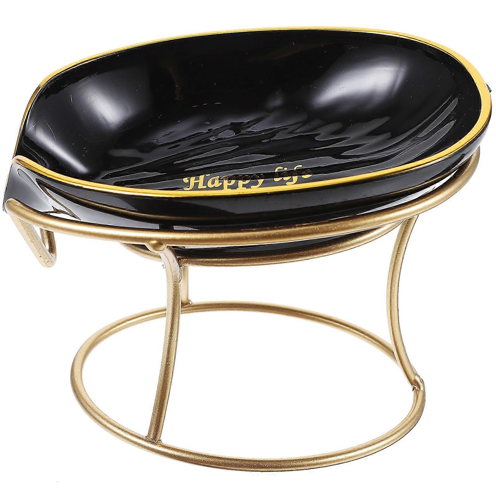 Bathroom Countertop Soap Draining Tray with Iron Stand for Storage Use Sturdy and Black 7.8