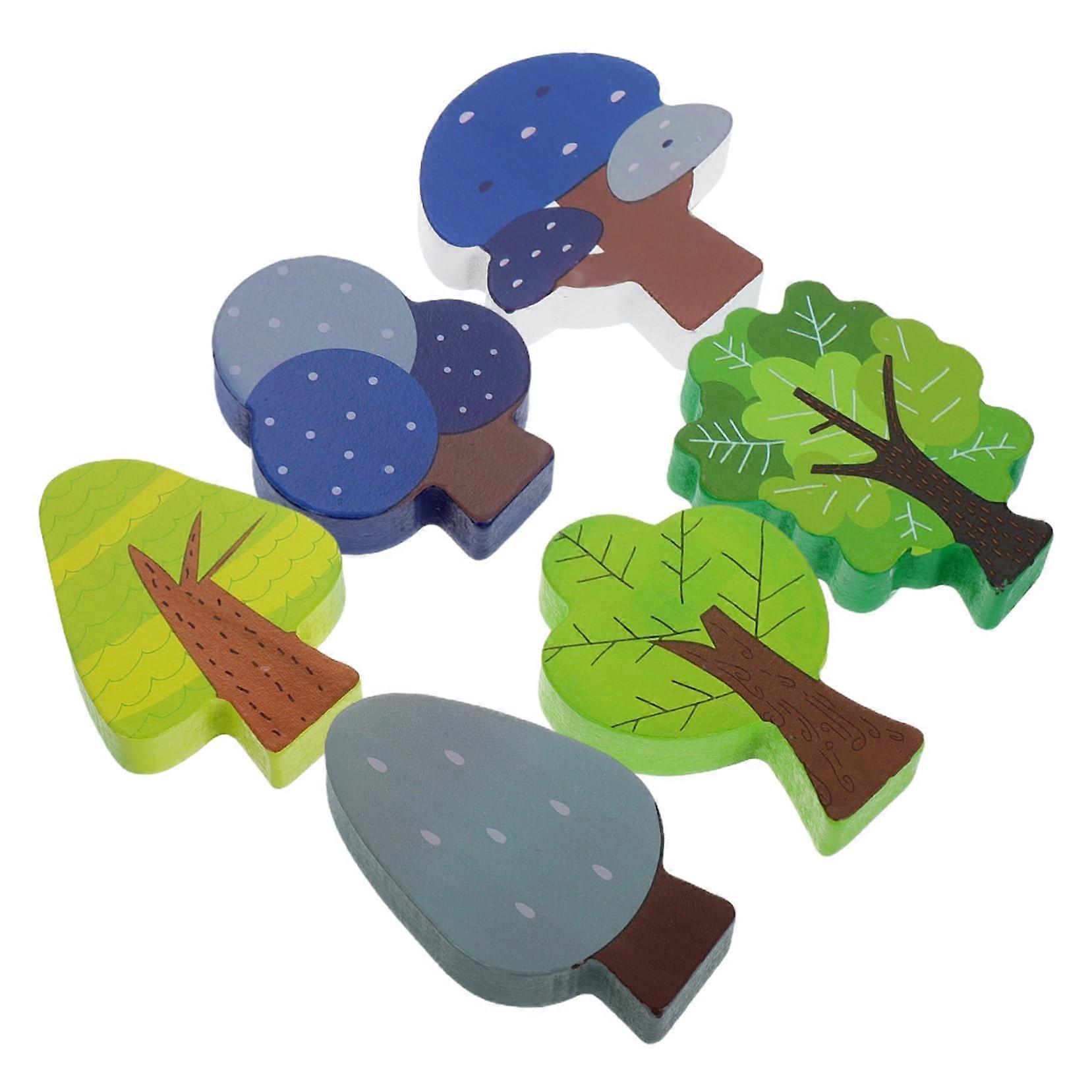 Wooden Tree Set 6-Piece Natural Wood Train Accessories Child-Safe for Creative Play and Imaginative Train Scenes