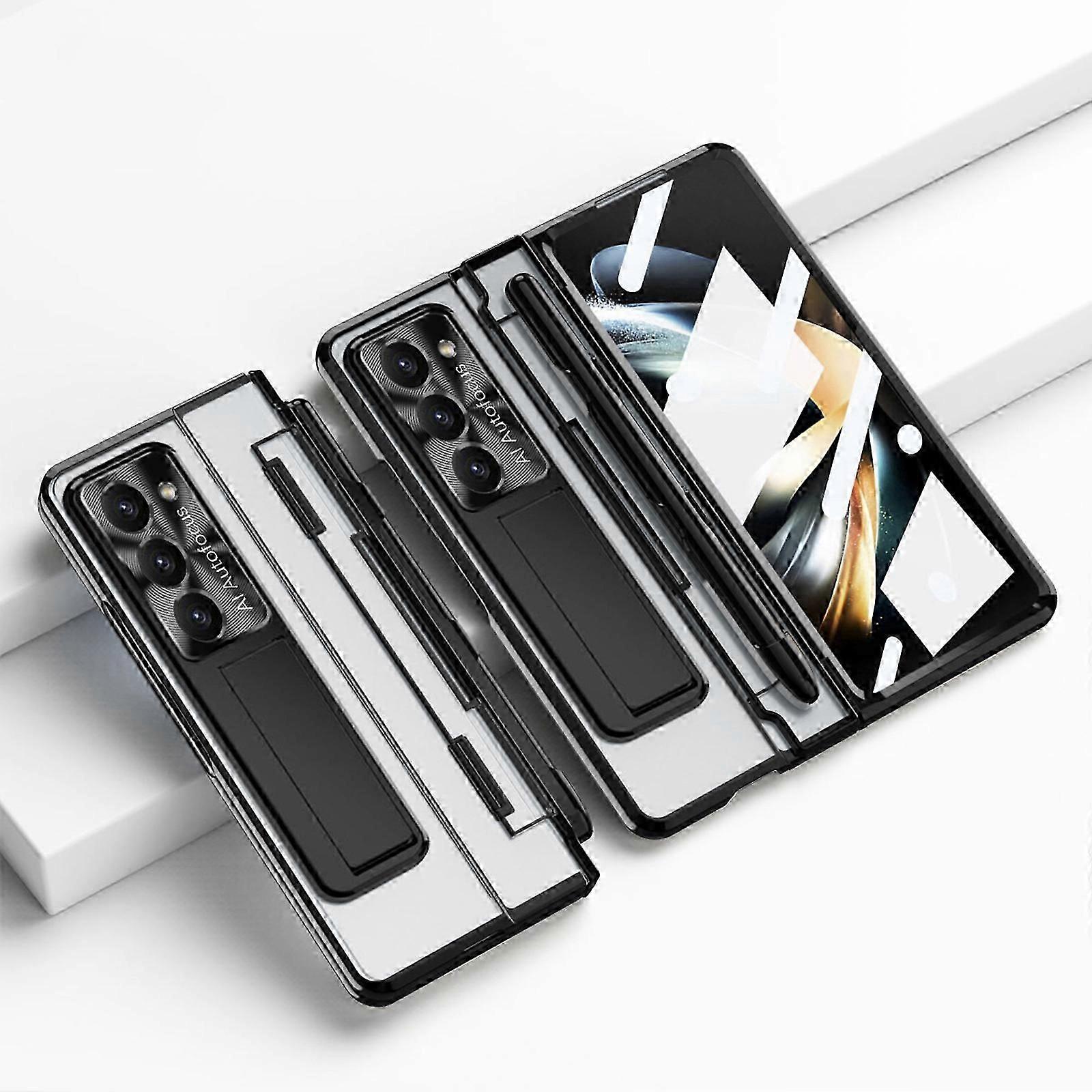 for Samsung Galaxy Z Fold 6 Case Hinge Protection, Luxury Plating Transparent All-Inclusive Case Bulit-in Screen Protector Kickstand Cover