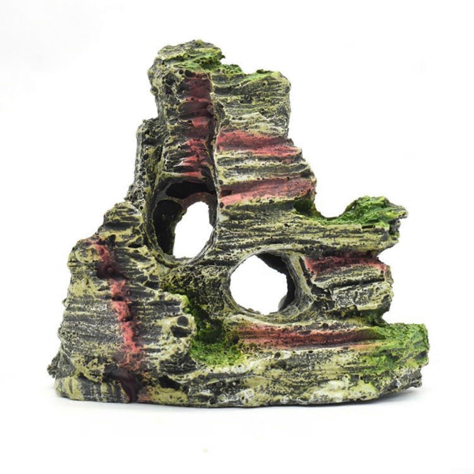 Mountain View Aquarium Rock Ornament Resin Bridge with Tree for Natural Landscape Aquarium Decor (B)