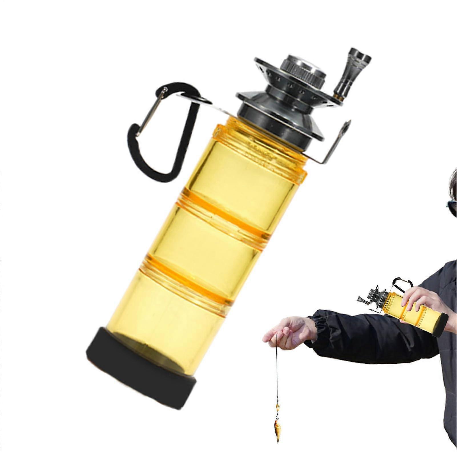 Bait holder, waterproof travel bottle with triplelayer partitions, portable for outdoor kayaking, camping, yellow.