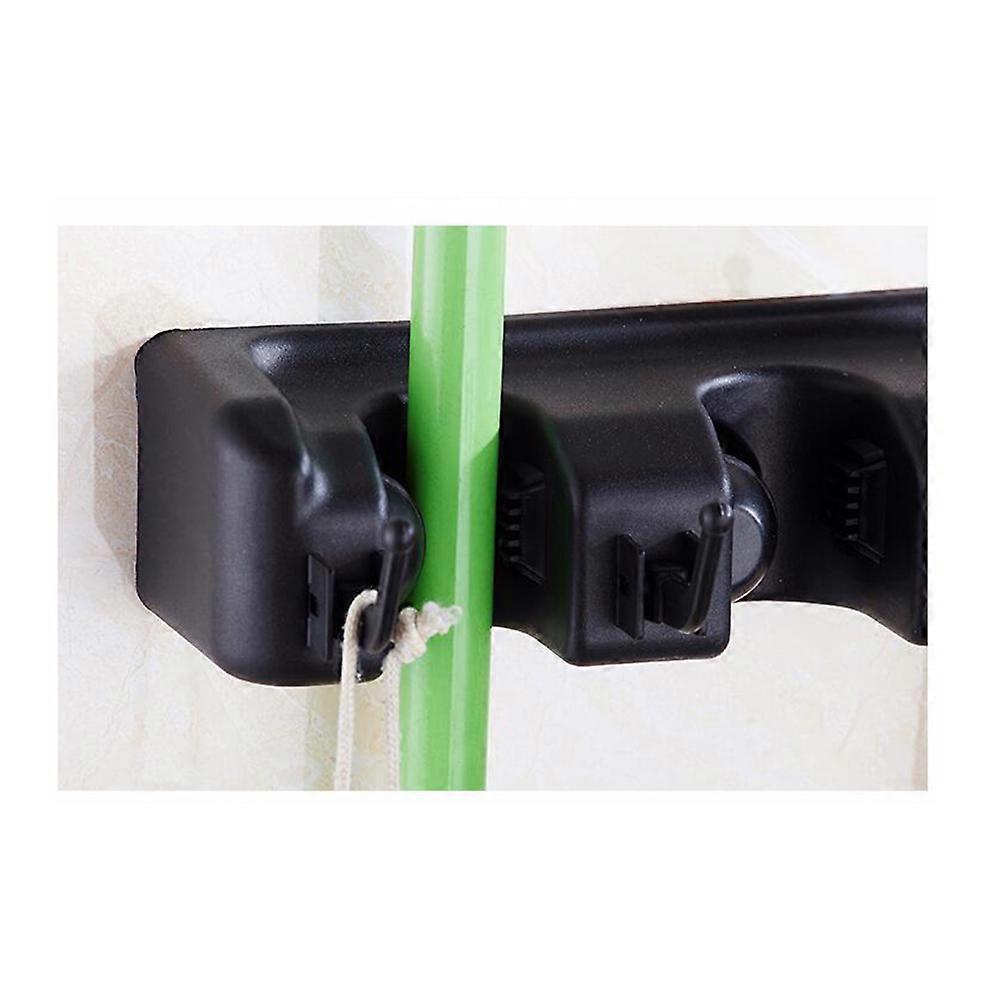 Wall Mounted Mop Holder for Home Use Black Plastic with 5 Positions 6 Hooks Space Saving Storage Solution