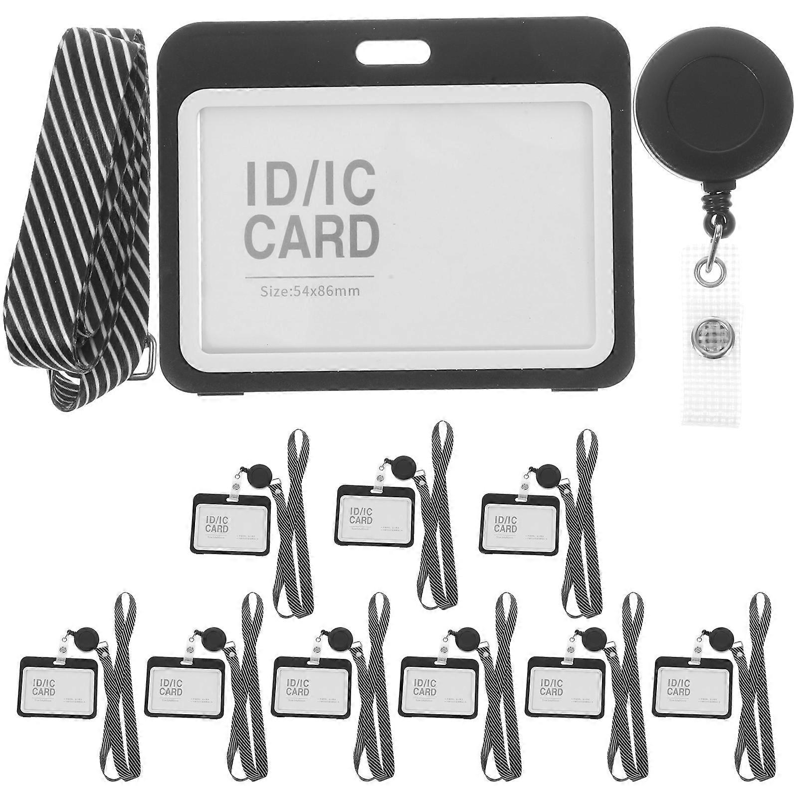 Easy Pull Badge Sleeve Set for Storage with Lanyard 10Sets Black Plastic