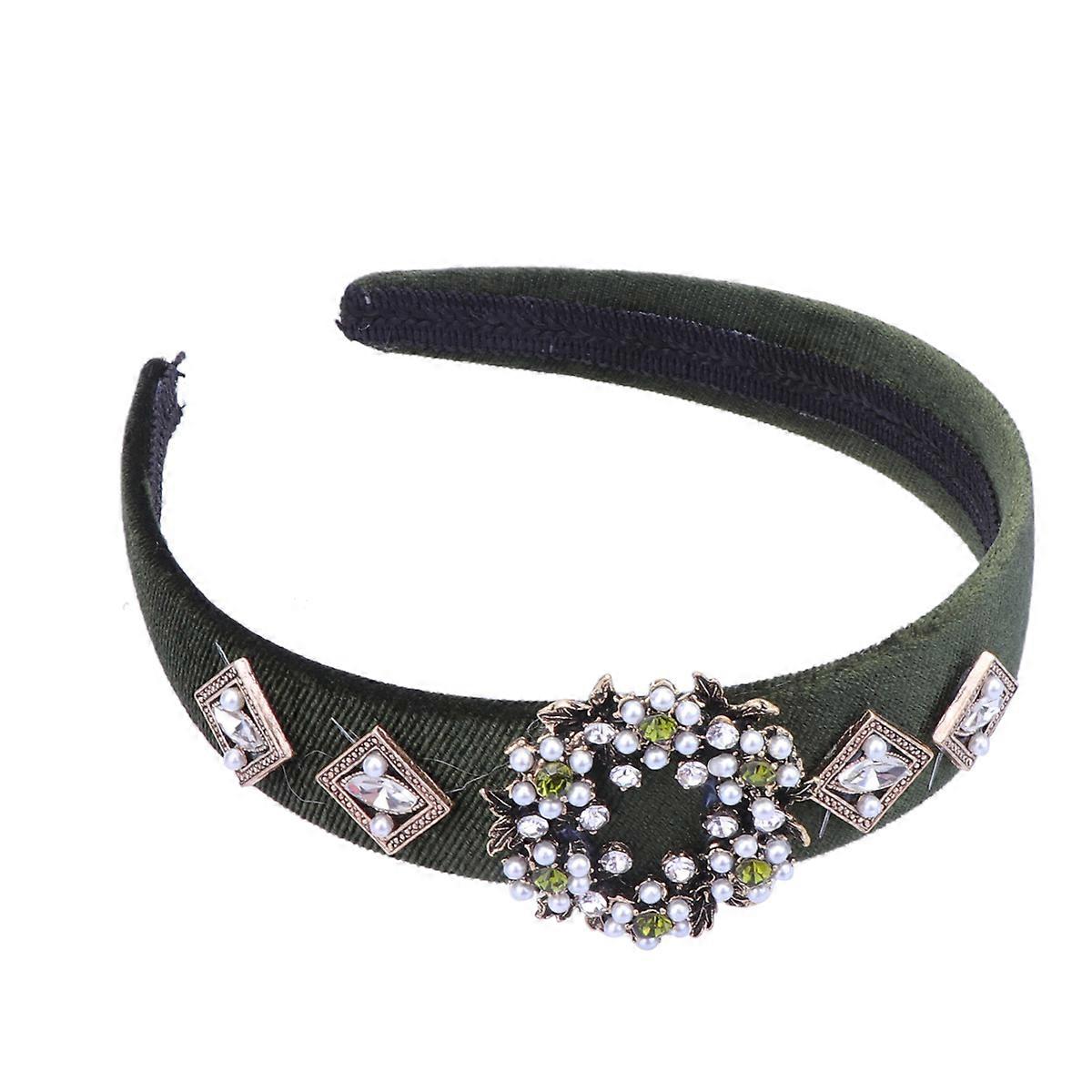 Green Fashion Hair Hoop with Rhinestone for Decoration Made of Fabric Perfect for Daily Use and Parties